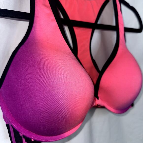 Victoria Secret Womens Size 36DD Pink Purple Front Closure Razor Back Padded Bra - Picture 2 of 5